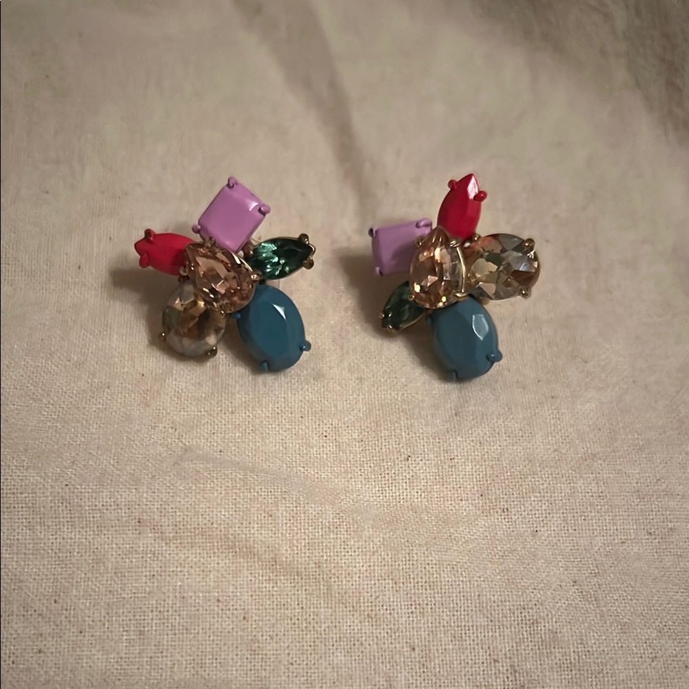 J. Crew Red and Purple Stud Earrings with Sparkly Accents